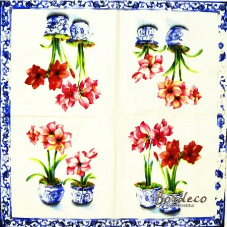 Serwetka do decoupage amarylis w doniczkach 33x33 IHR Unikat